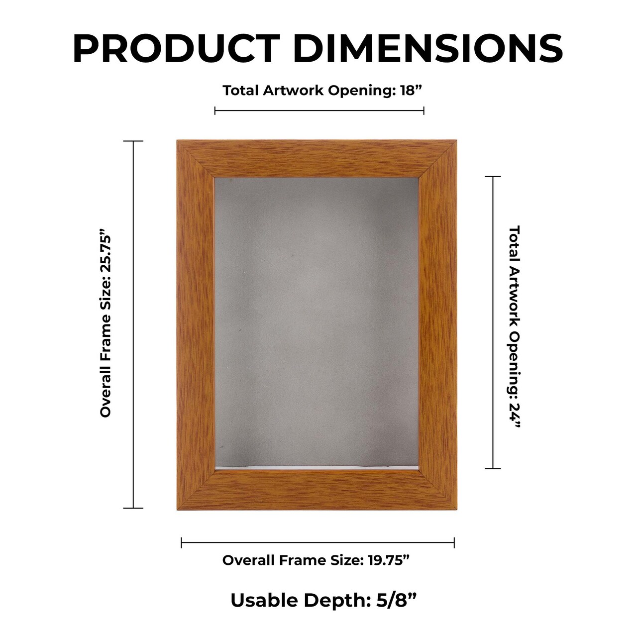 Warm Honey Brown Wood Shadow Box Frame with Acrylic Front - Light Brown Suede Backing, 30 Sizes